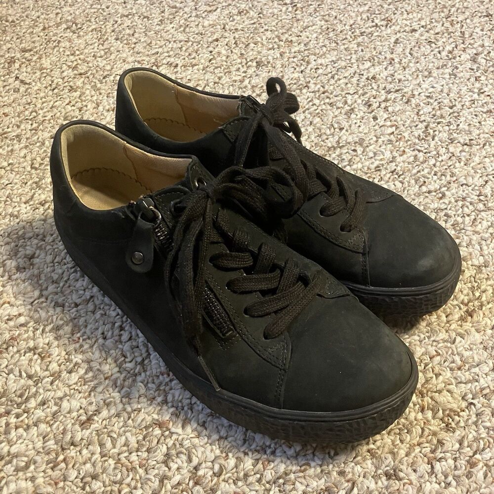 Hartjes Womens Phil All Black Nubuk Suede Lace Up Shoes w/ Zipper Size 5 US 7.5